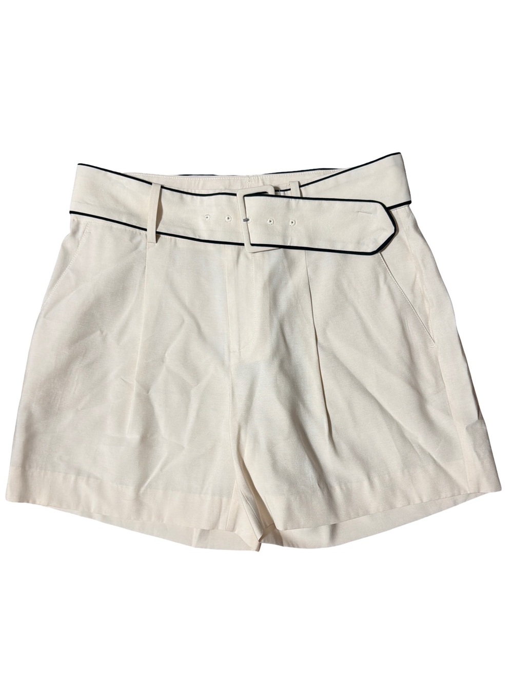 Ann Taylor Cream High-Rise Shorts with Black Piping and Belt Size 0